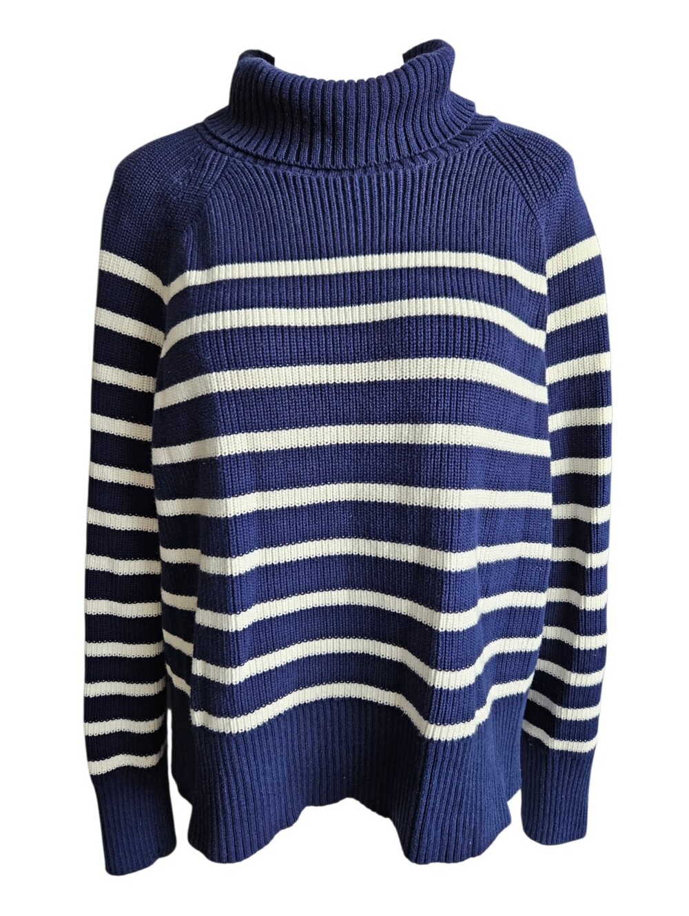 Lands' End Drifter Striped Turtleneck Pullover Sweater XL Coastal Preppy Fall